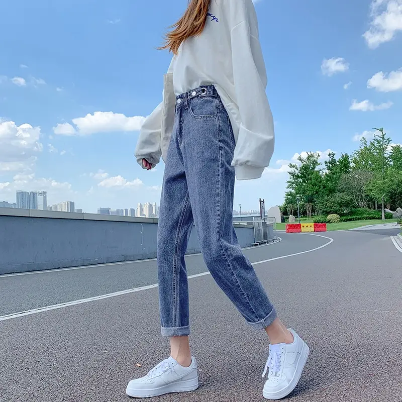 Women's Blue Radish Cropped Dad Jeans Slim Fit High Waist