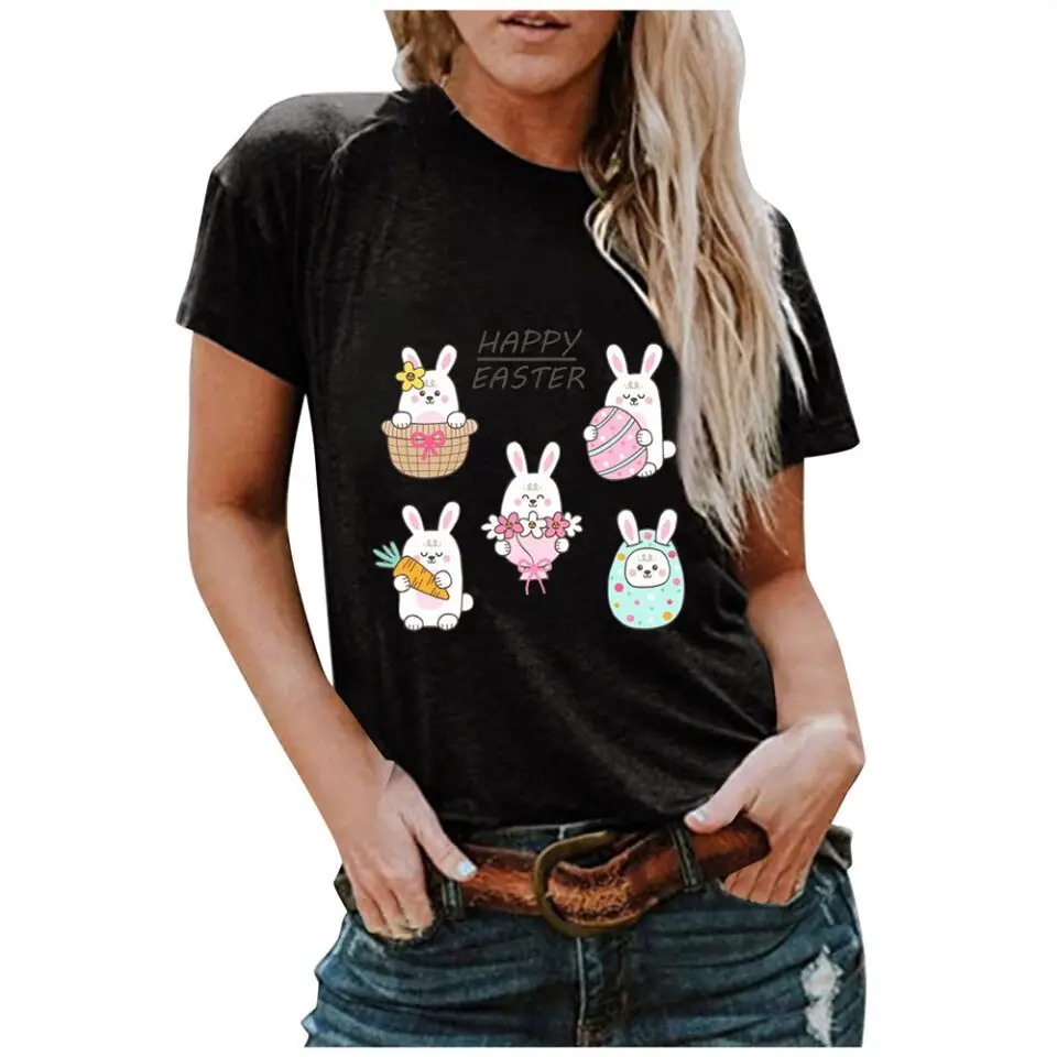 2025 Easter Bunny Printed Women's Red T-Shirt