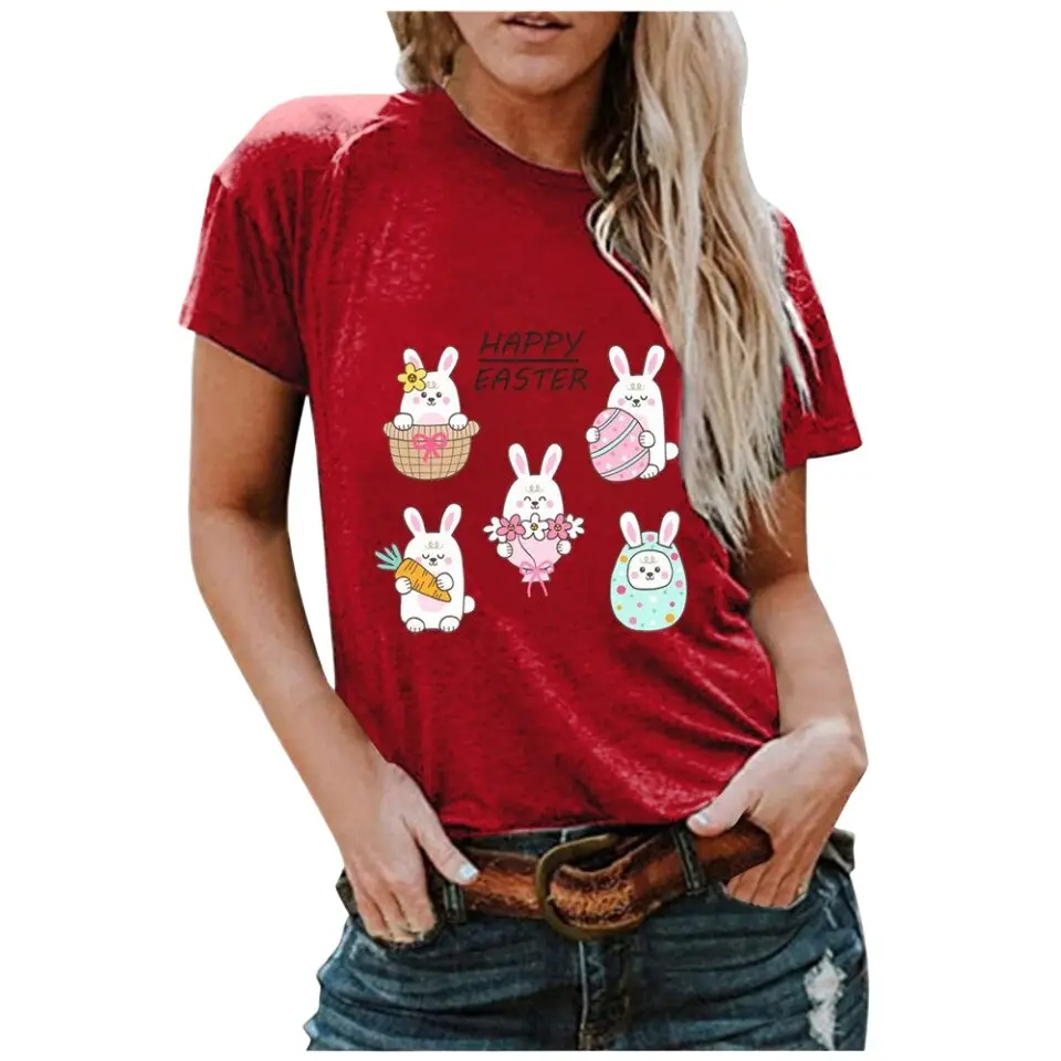 2025 Easter Bunny Printed Women's Red T-Shirt