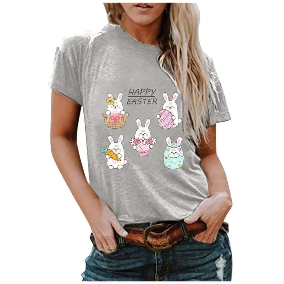2025 Easter Bunny Printed Women's Red T-Shirt