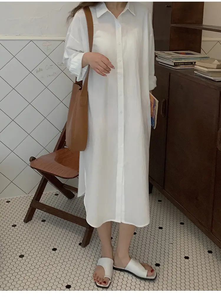 Long Over-the-Knee Shirt Solid Blue Lapel Cardigan Sunscreen — feature 10