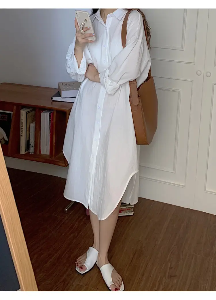 Long Over-the-Knee Shirt Solid Blue Lapel Cardigan Sunscreen — feature 12
