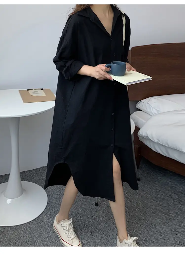 Long Over-the-Knee Shirt Solid Blue Lapel Cardigan Sunscreen — feature 20