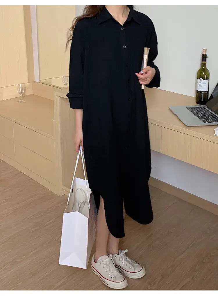 Long Over-the-Knee Shirt Solid Blue Lapel Cardigan Sunscreen — feature 21