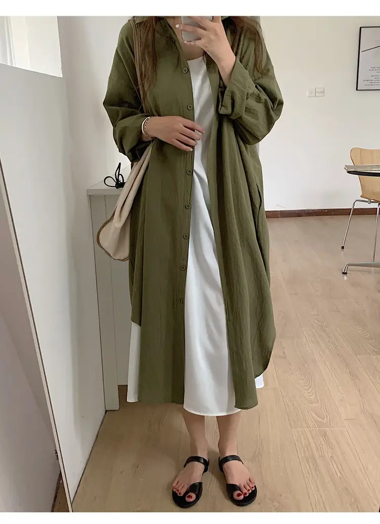 Long Over-the-Knee Shirt Solid Blue Lapel Cardigan Sunscreen — feature 30