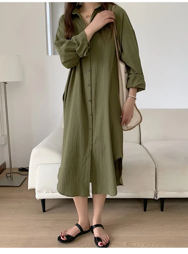 Long Over-the-Knee Shirt Solid Blue Lapel Cardigan Sunscreen — feature 32