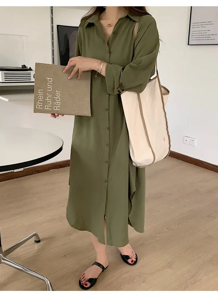 Long Over-the-Knee Shirt Solid Blue Lapel Cardigan Sunscreen — feature 33