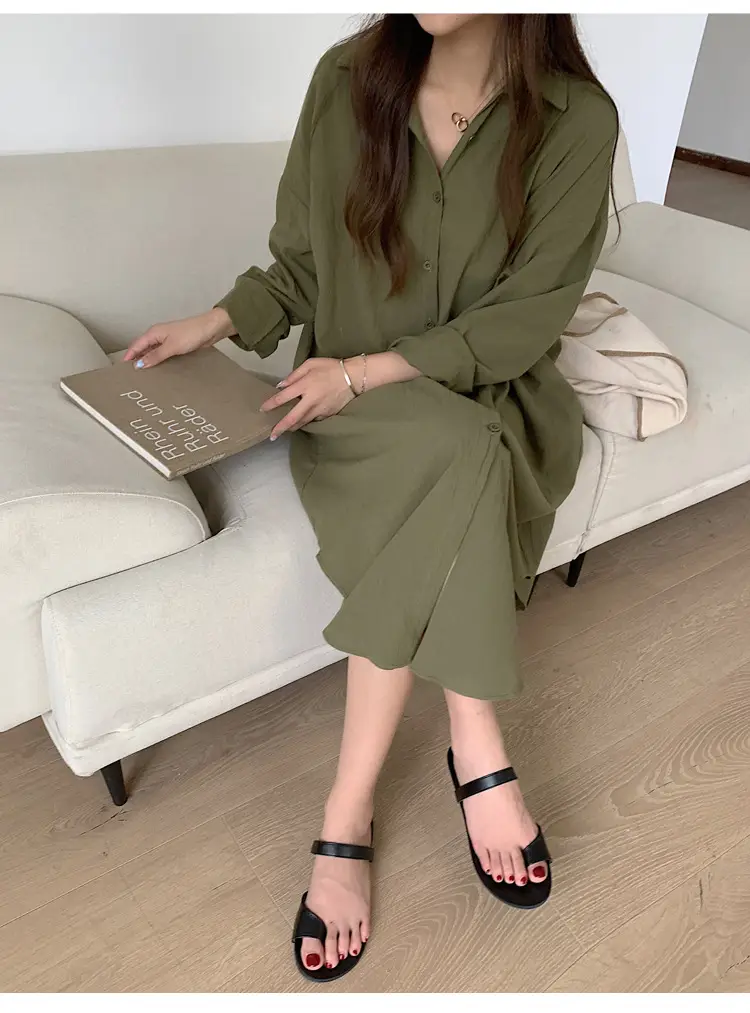 Long Over-the-Knee Shirt Solid Blue Lapel Cardigan Sunscreen — feature 35