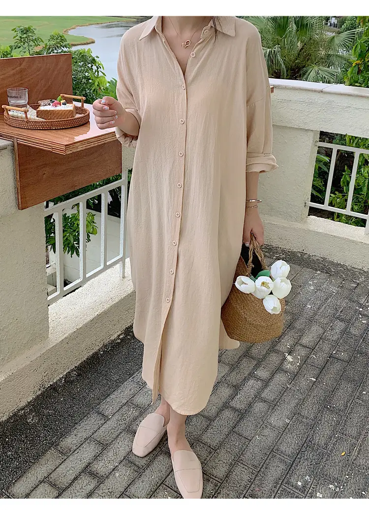 Long Over-the-Knee Shirt Solid Blue Lapel Cardigan Sunscreen — feature 54