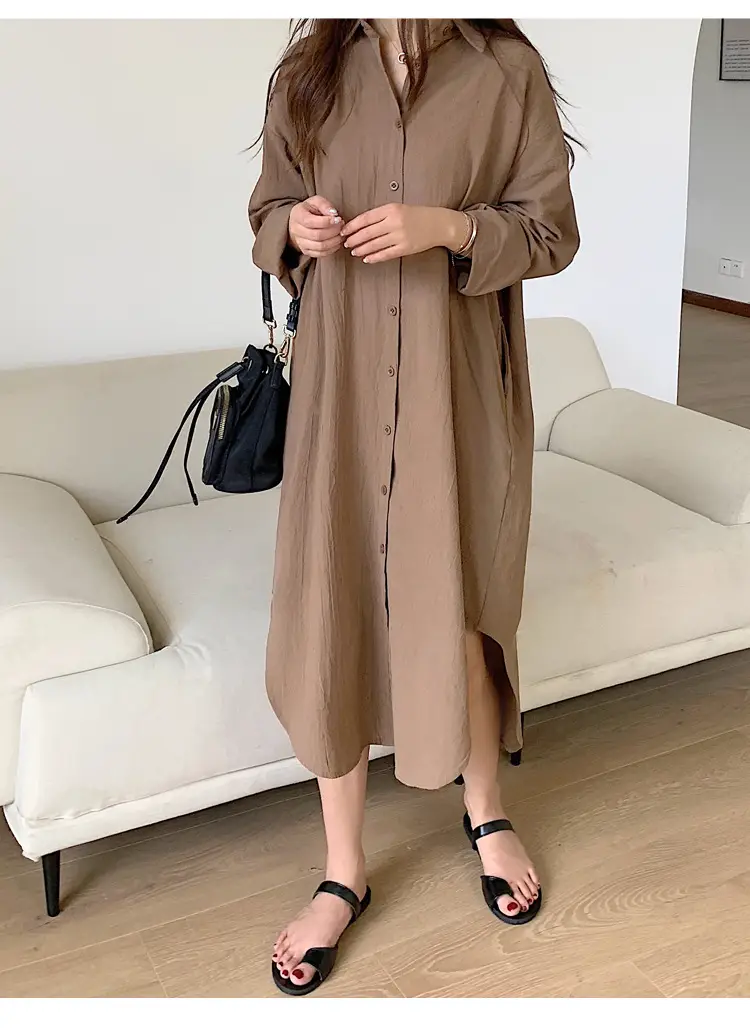 Long Over-the-Knee Shirt Solid Blue Lapel Cardigan Sunscreen — feature 59