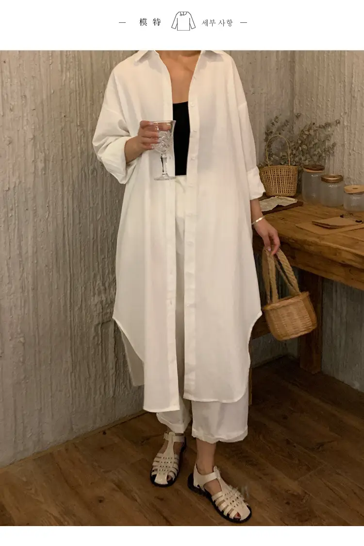 Long Over-the-Knee Shirt Solid Blue Lapel Cardigan Sunscreen — feature 9