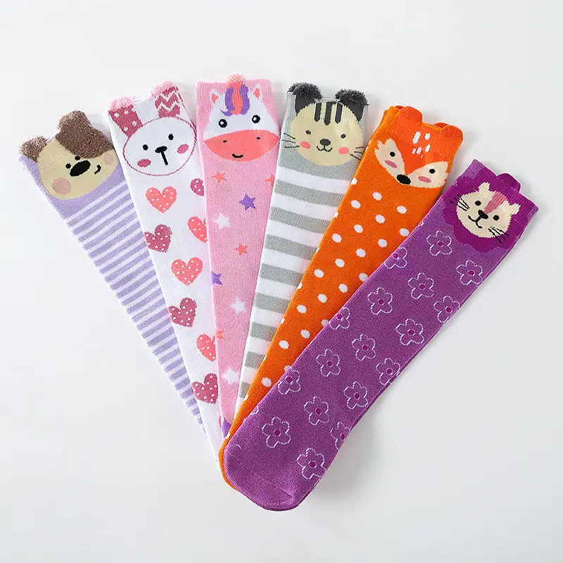 Girls Cartoon Animal Striped Knee Length Stockings
