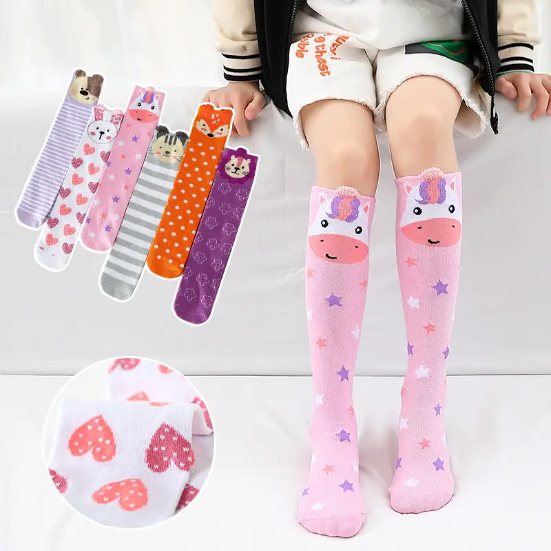 Girls Cartoon Animal Striped Knee Length Stockings