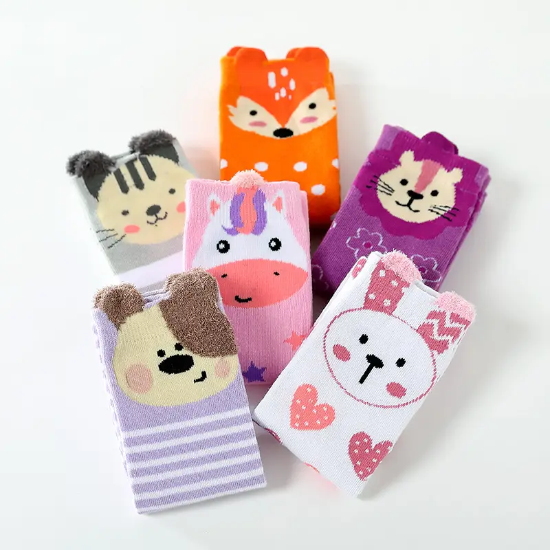 Girls Cartoon Animal Striped Knee Length Stockings