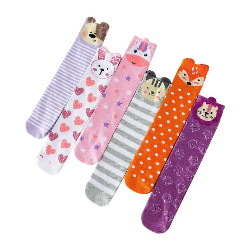 Girls Cartoon Animal Striped Knee Length Stockings