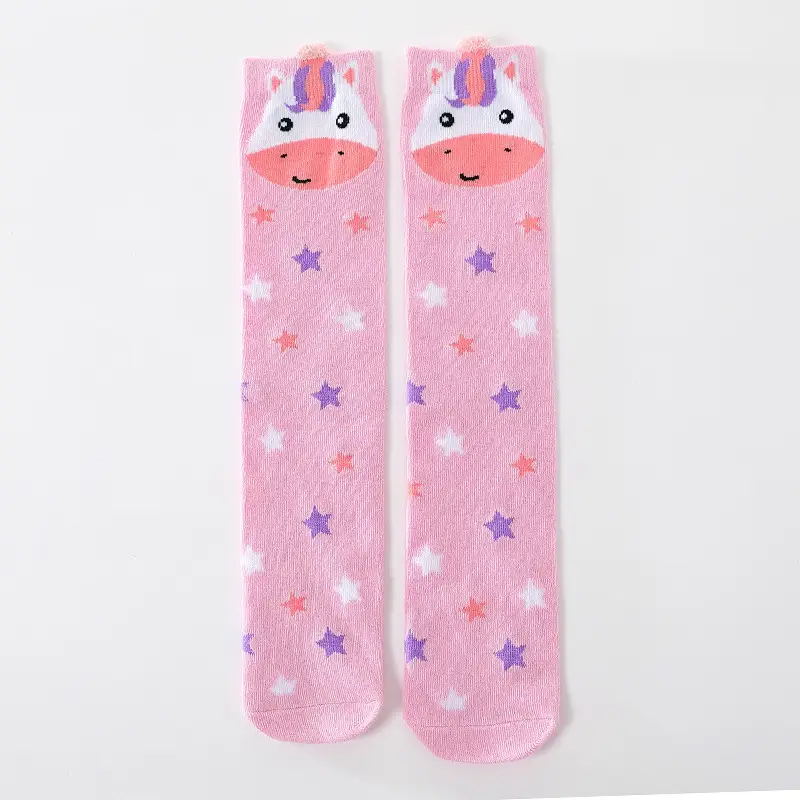 Girls Cartoon Animal Striped Knee Length Stockings