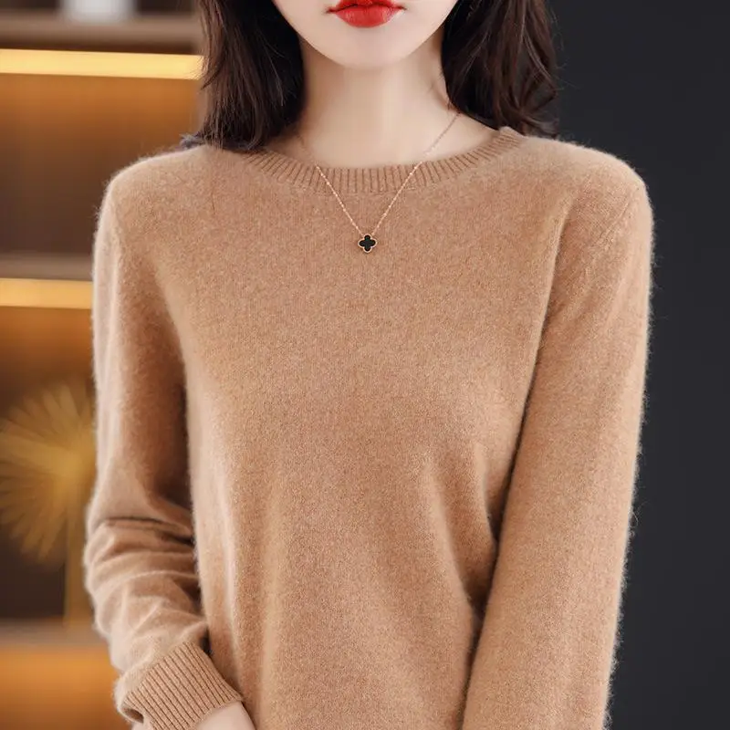 Women Blue Knit Long Sleeve Sweater Round Neck - Image 13