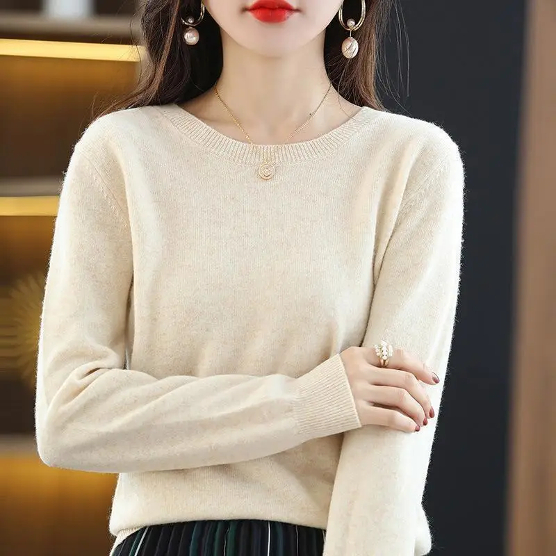Women Blue Knit Long Sleeve Sweater Round Neck - Image 15