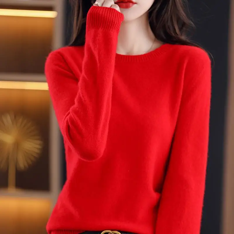 Women Blue Knit Long Sleeve Sweater Round Neck - Image 10
