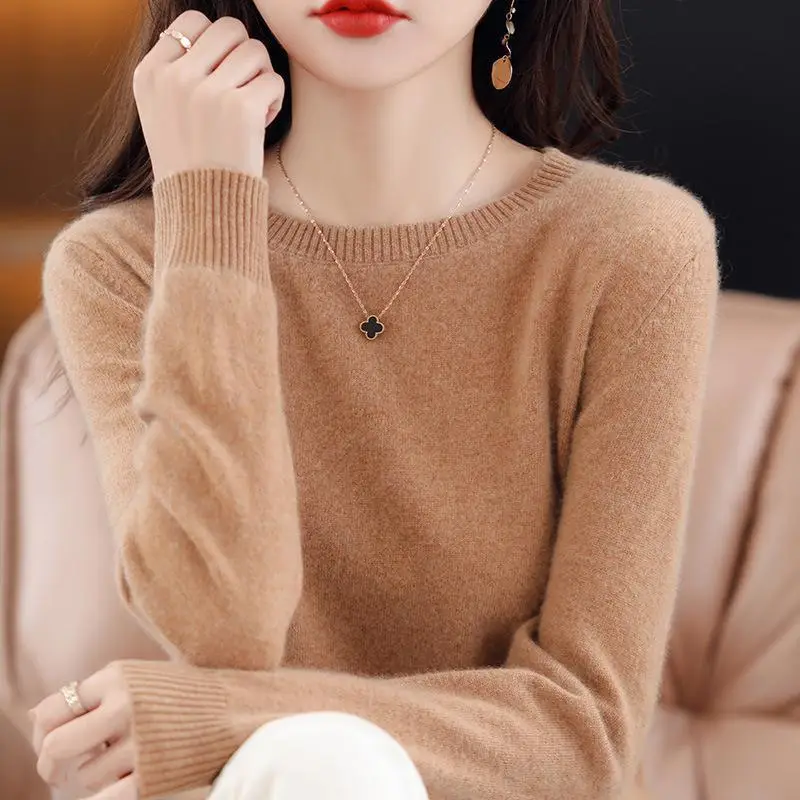 Women Blue Knit Long Sleeve Sweater Round Neck - Image 7