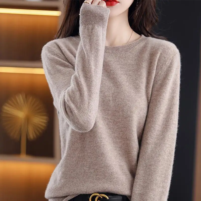 Women Blue Knit Long Sleeve Sweater Round Neck - Image 8