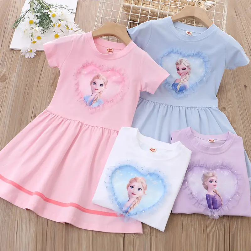 Korean Girls Princess Dress Summer Set Pink Blue Purple