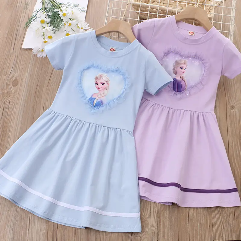 Korean Girls Princess Dress Summer Set Pink Blue Purple