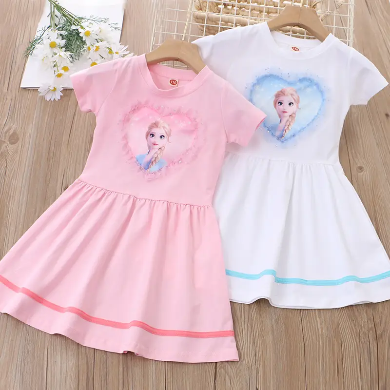 Korean Girls Princess Dress Summer Set Pink Blue Purple