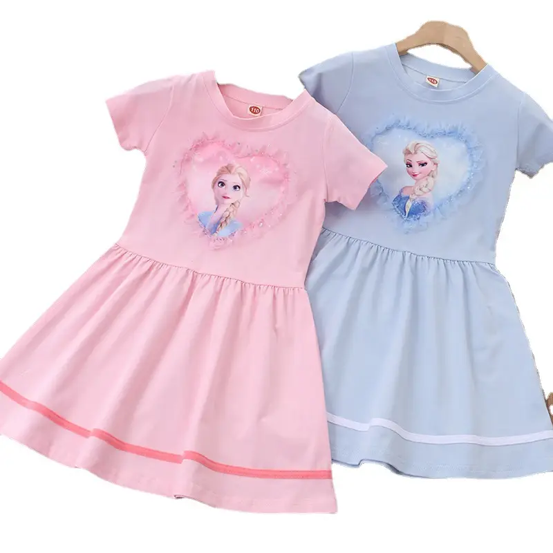 Korean Girls Princess Dress Summer Set Pink Blue Purple