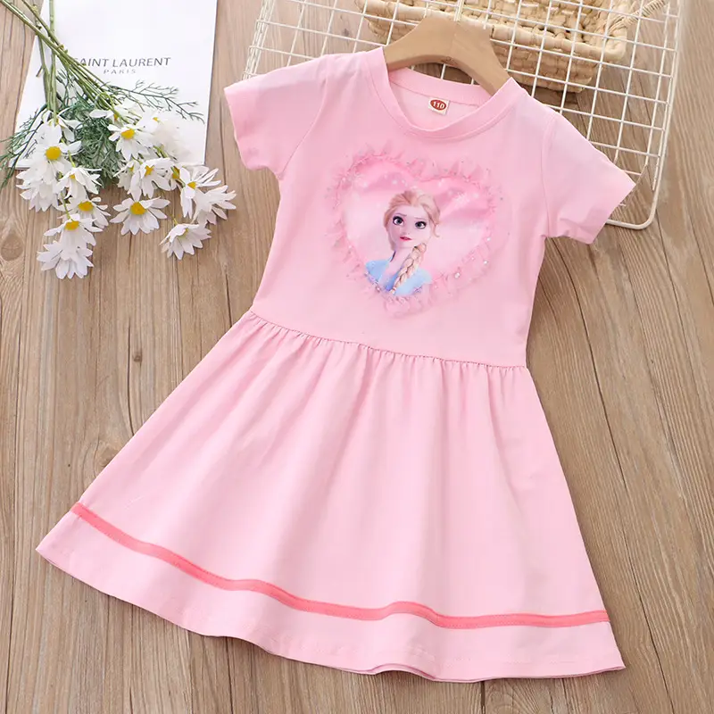 Korean Girls Princess Dress Summer Set Pink Blue Purple