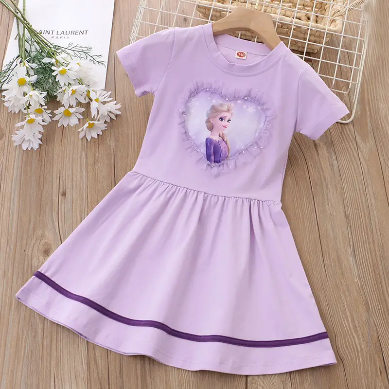 Korean Girls Princess Dress Summer Set Pink Blue Purple