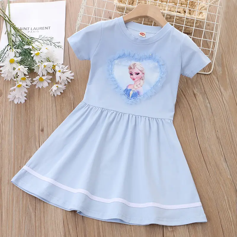 Korean Girls Princess Dress Summer Set Pink Blue Purple