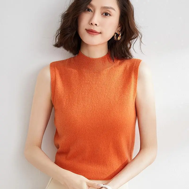 Women's Orange Sleeveless Knit Pullover Top - Image 9