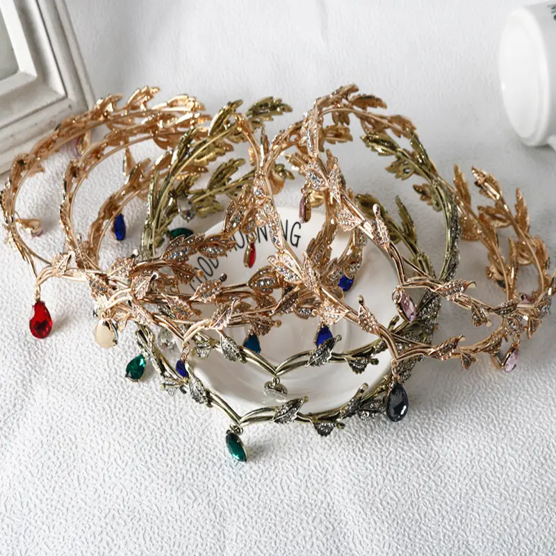 Gold Rhinestone Leaf Tiara for Bridal Wear - Image 11