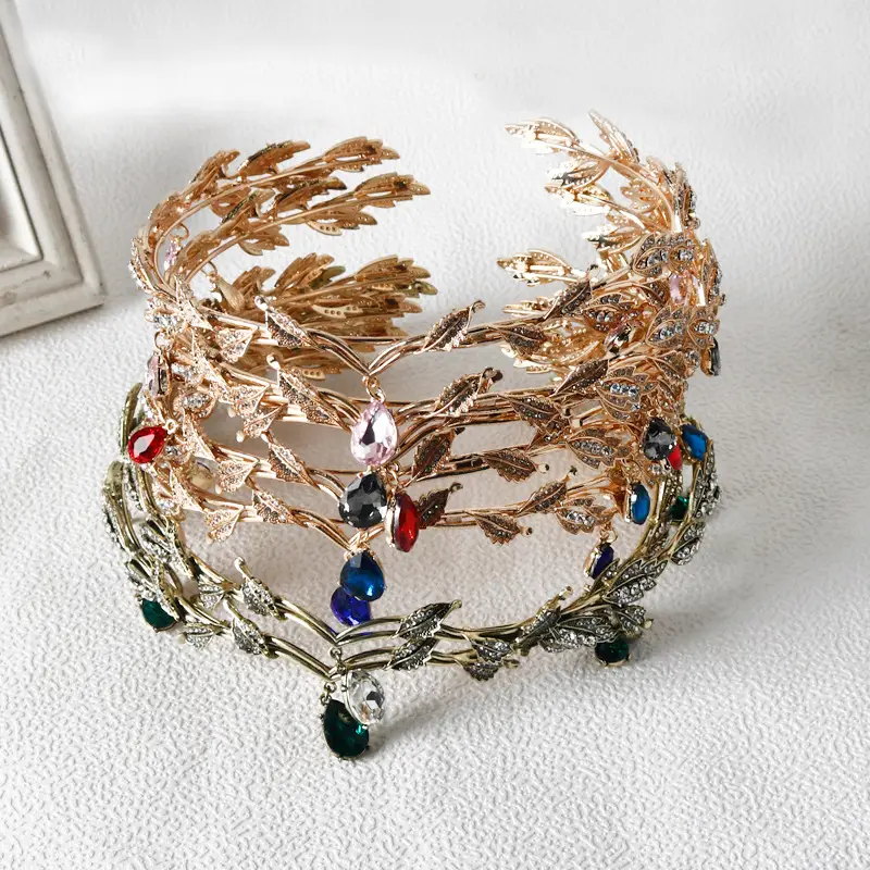 Gold Rhinestone Leaf Tiara for Bridal Wear - Image 12