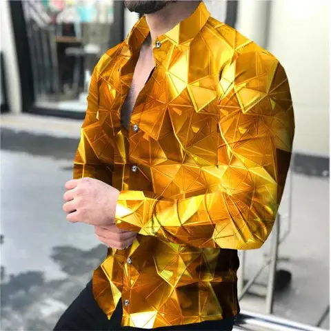 2025 Men 3D Printed Red Blue Lapel Shirt - Image 20