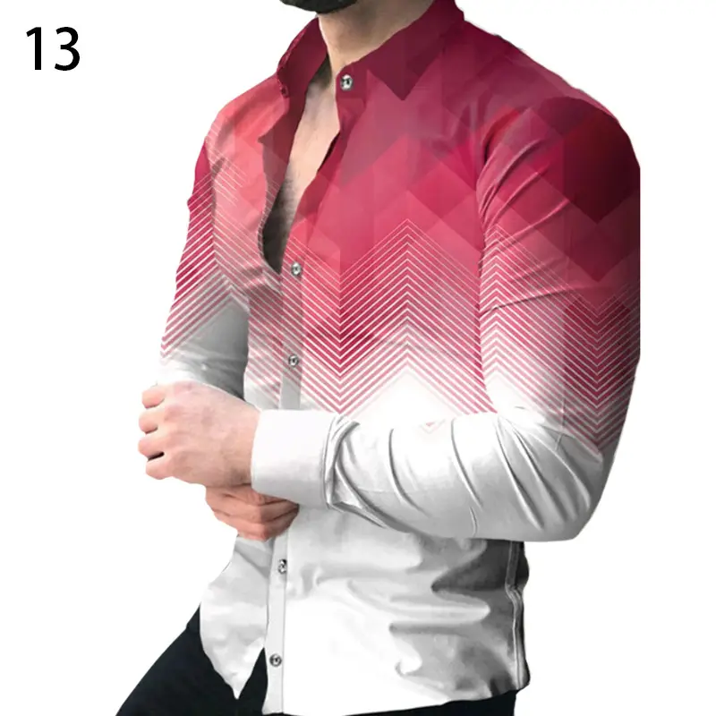 2025 Men 3D Printed Red Blue Lapel Shirt - Image 10