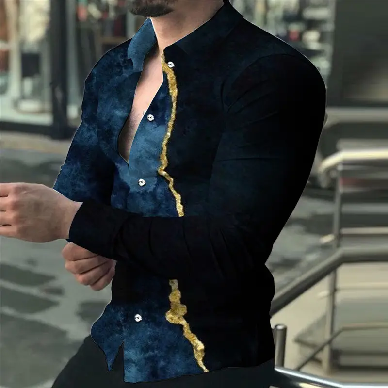 2025 Men 3D Printed Red Blue Lapel Shirt - Image 11