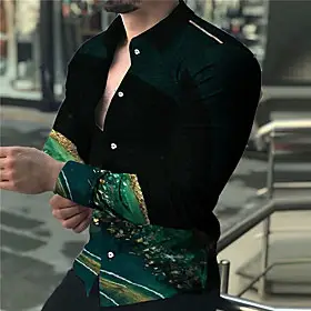 2025 Men 3D Printed Red Blue Lapel Shirt - Image 12