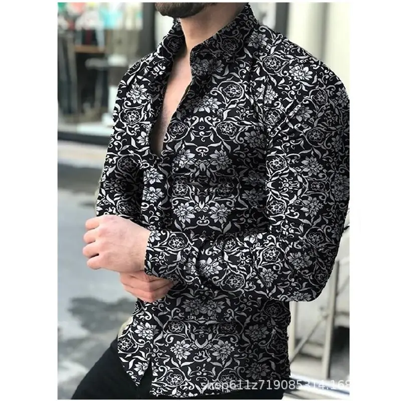 2025 Men 3D Printed Red Blue Lapel Shirt - Image 15