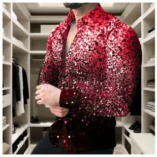 2025 Men 3D Printed Red Blue Lapel Shirt - Image 17