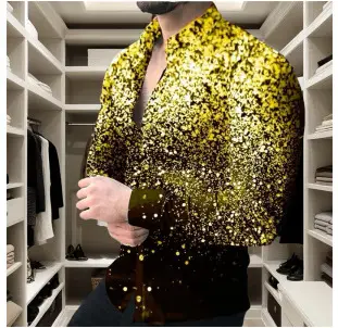 2025 Men 3D Printed Red Blue Lapel Shirt - Image 18