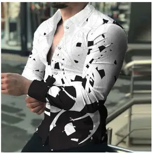 2025 Men 3D Printed Red Blue Lapel Shirt - Image 19