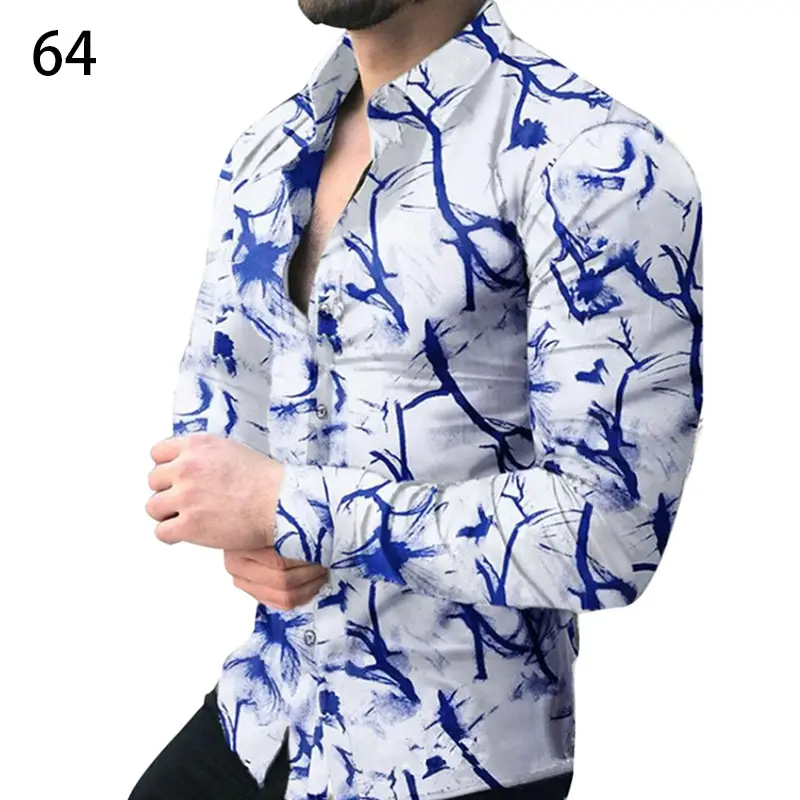2025 Men 3D Printed Red Blue Lapel Shirt - Image 9
