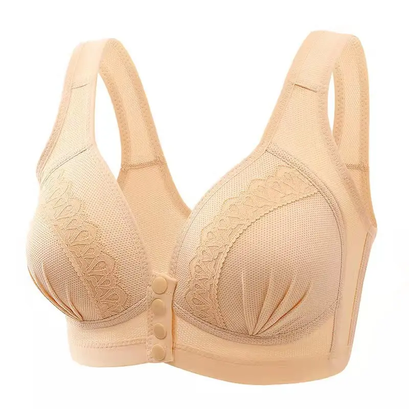 【】Middle-Aged and Elderly Women's Wireless Push-Up Bra, Vest-Style, Front-Opening, Thin, Full-Cup Women's Underwear