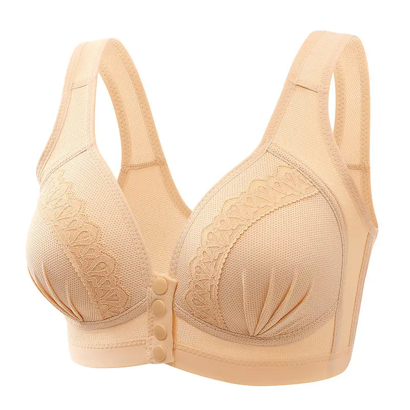 【】Middle-Aged and Elderly Women's Wireless Push-Up Bra, Vest-Style, Front-Opening, Thin, Full-Cup Women's Underwear