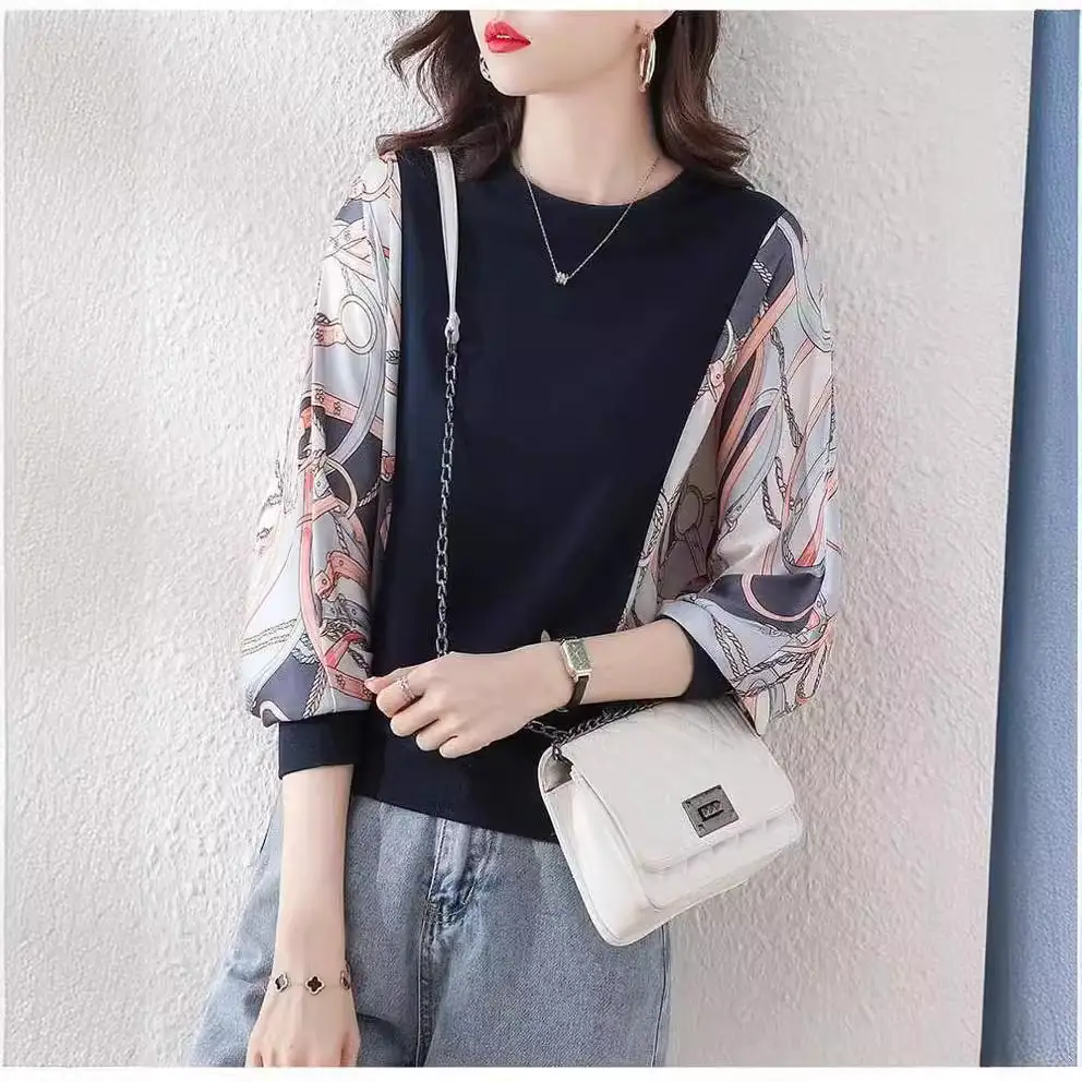 Women's Printed Long Sleeve Sweater Large Size - Image 6