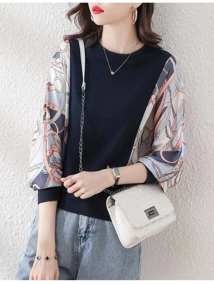 Women's Printed Long Sleeve Sweater Large Size - Image 3