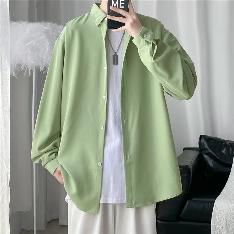 Men's Long Shirt Candy Color Loose Fit Spring Autumn - Image 9