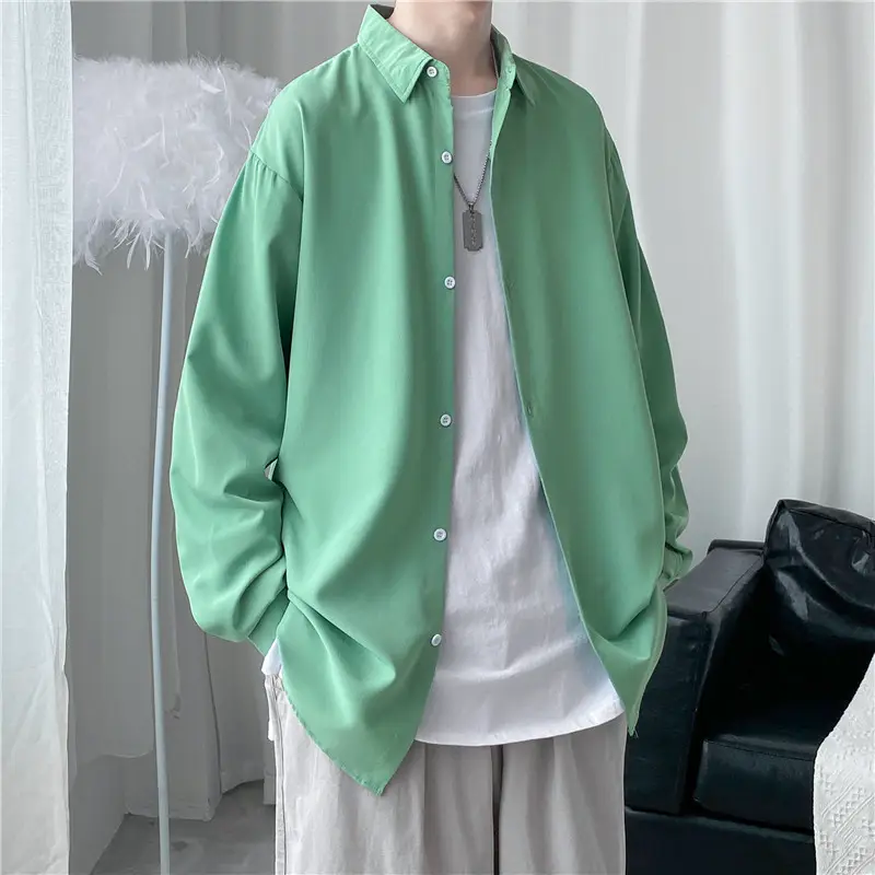 Men's Long Shirt Candy Color Loose Fit Spring Autumn - Image 10